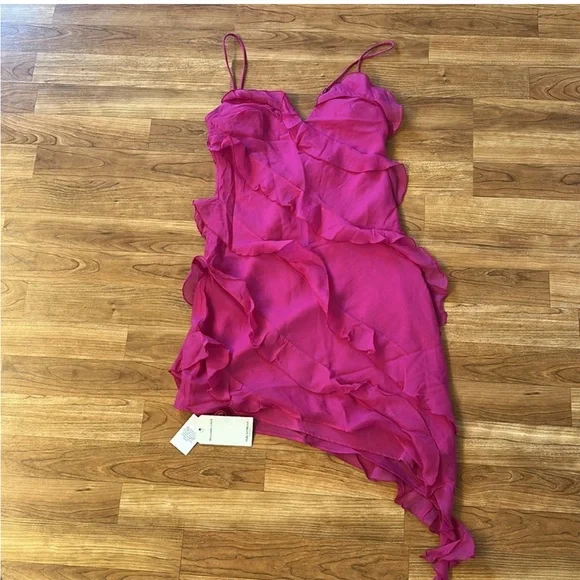 NWT Abercrombie All Over Ruffle Mini Dress Magenta Pink Sleeveless XS Tall XST - Picture 5 of 7